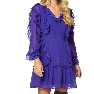 Cato Swiss Dotted Chiffon Dress With Ruffles Size: M